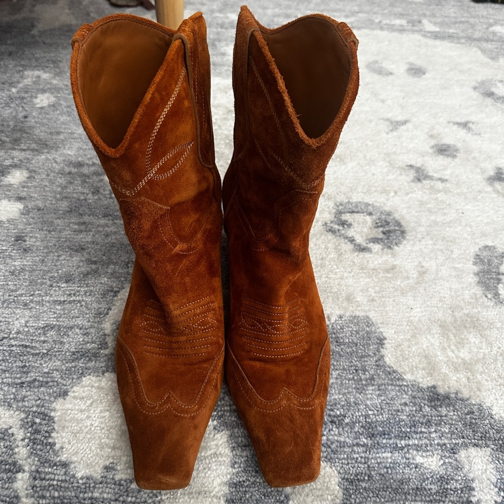 Khaite Dallas Rust Suede Cowboy Boots